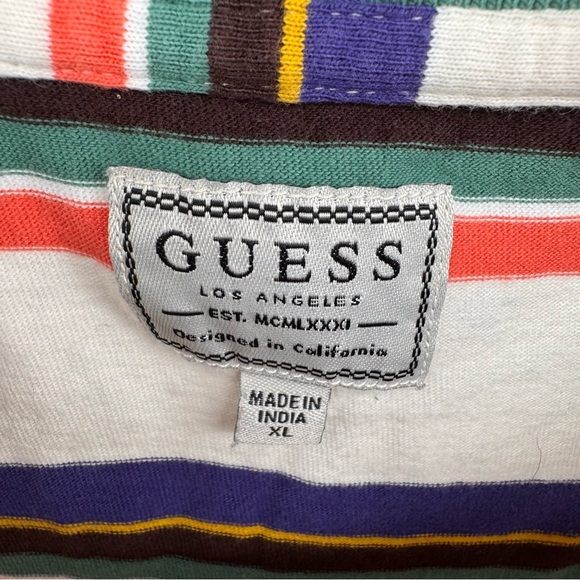 Guess 1981 Retro Multicolor Embroidered Logo Striped T Shirt Mens Vtg 90s - Picture 4 of 8